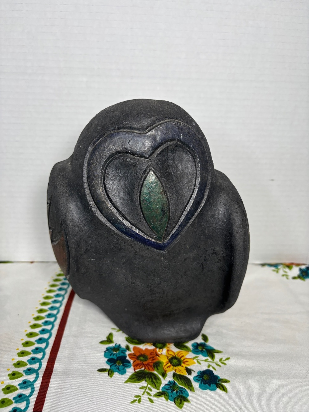 Handcrafted Black Owl Sculpture Clay Ceramic Animal Home Decor Signed 99/100